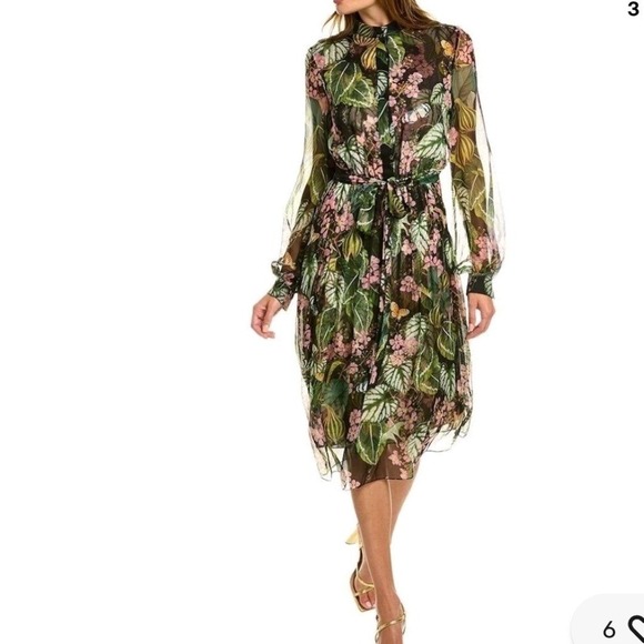 Oscar de la Renta Dresses & Skirts - Oscar de la Renta Silk Chiffon Botanical Floral Midi Shirtdress Size 0 NEW liner